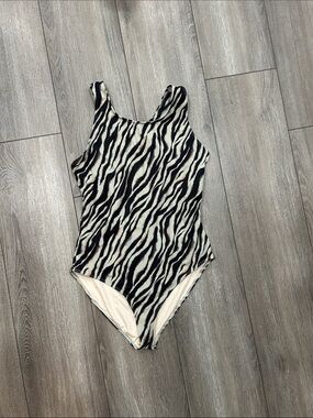 Women's Zebra Print One-Piece Swimsuit - Black & Cream